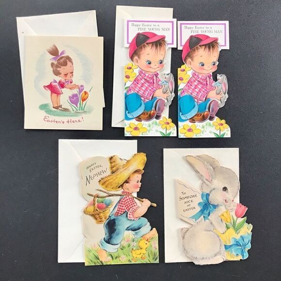 Vintage Easter Greeting Cards Envelopes Ephemera Flocked Sugar Crystal Effects - Picture 1 of 16